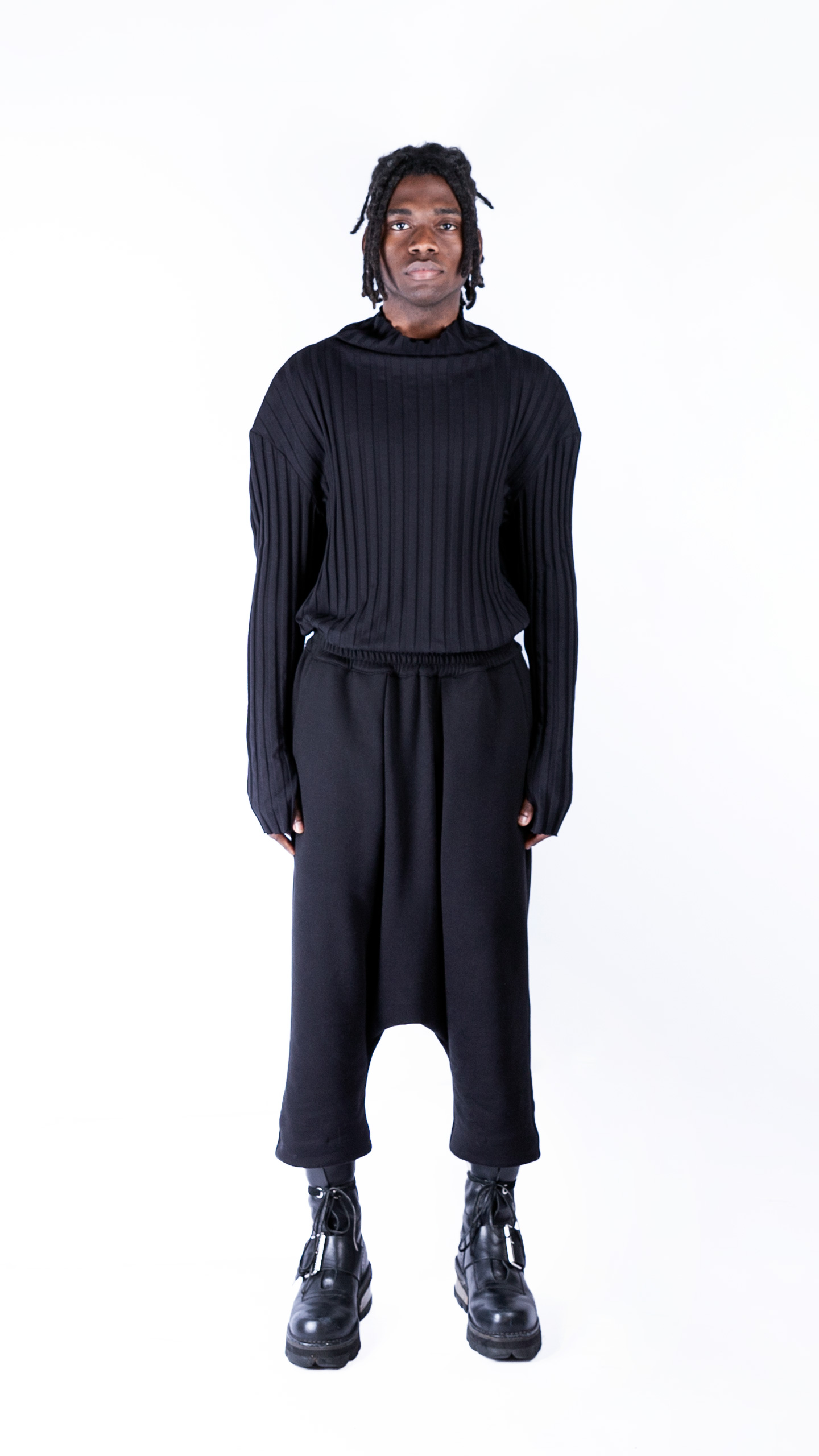 Warm winter Drop Crotch Pants with Pleats