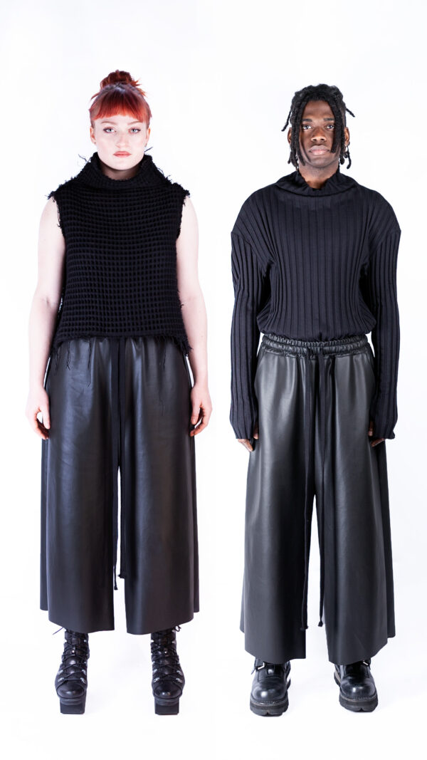 Wide 'Leather' Drop Crotch Pants